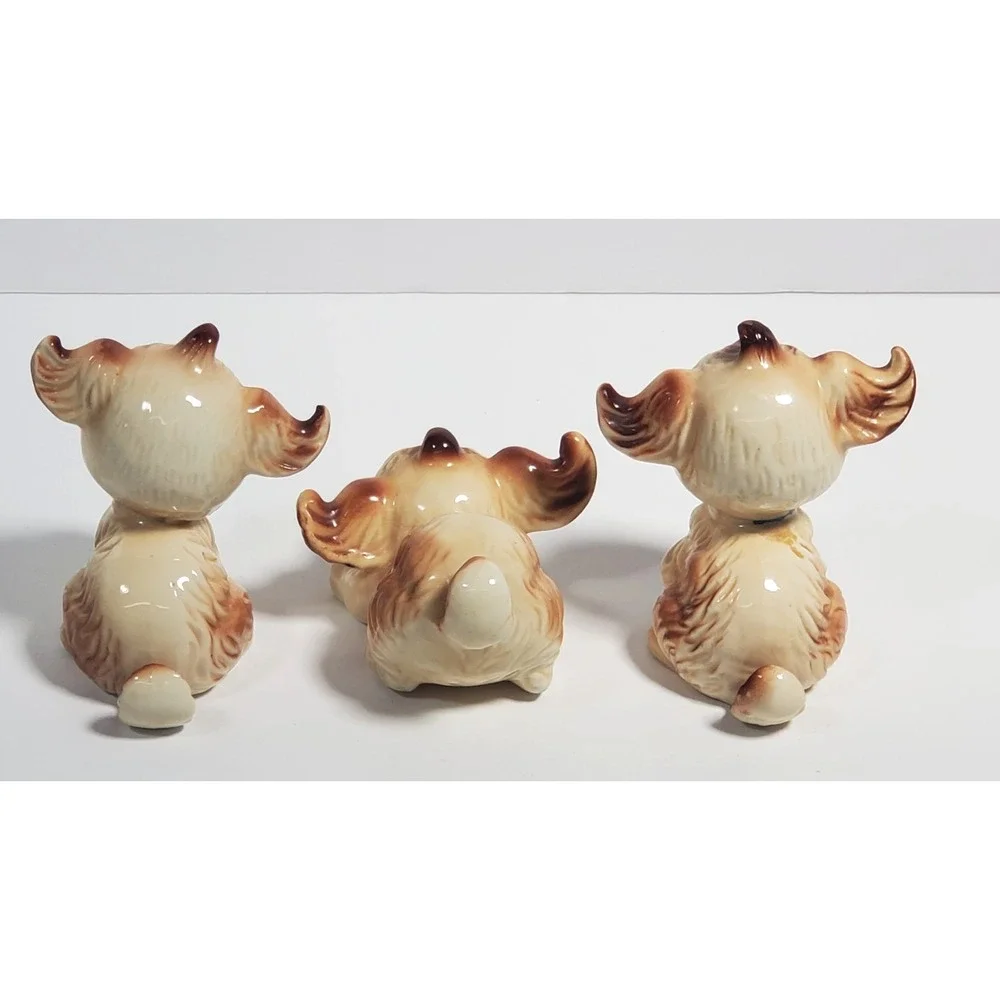 Vintage Dog Figurines Pekingese Puppies Playful Puppy Porcelain Set of 3 PLSREAD